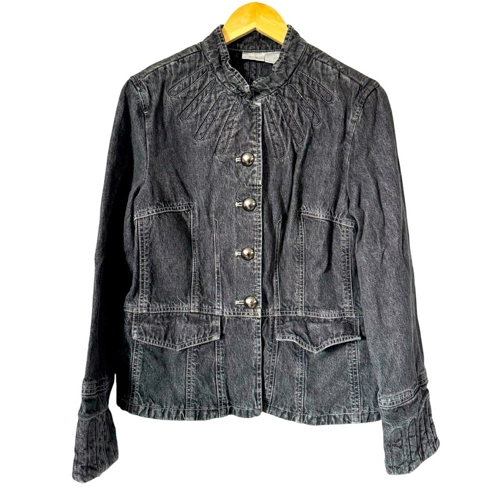 Spiegel Gray Denim Jacket‎ Faded Jean Coat Vintage Peplum Womens 14 Medium